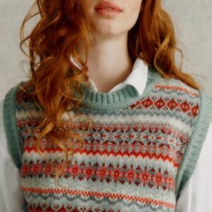 Harley of Scotland 🏴󠁧󠁢󠁳󠁣󠁴󠁿 Patterned Knit Sweater Vest 100% wool 💙🤍